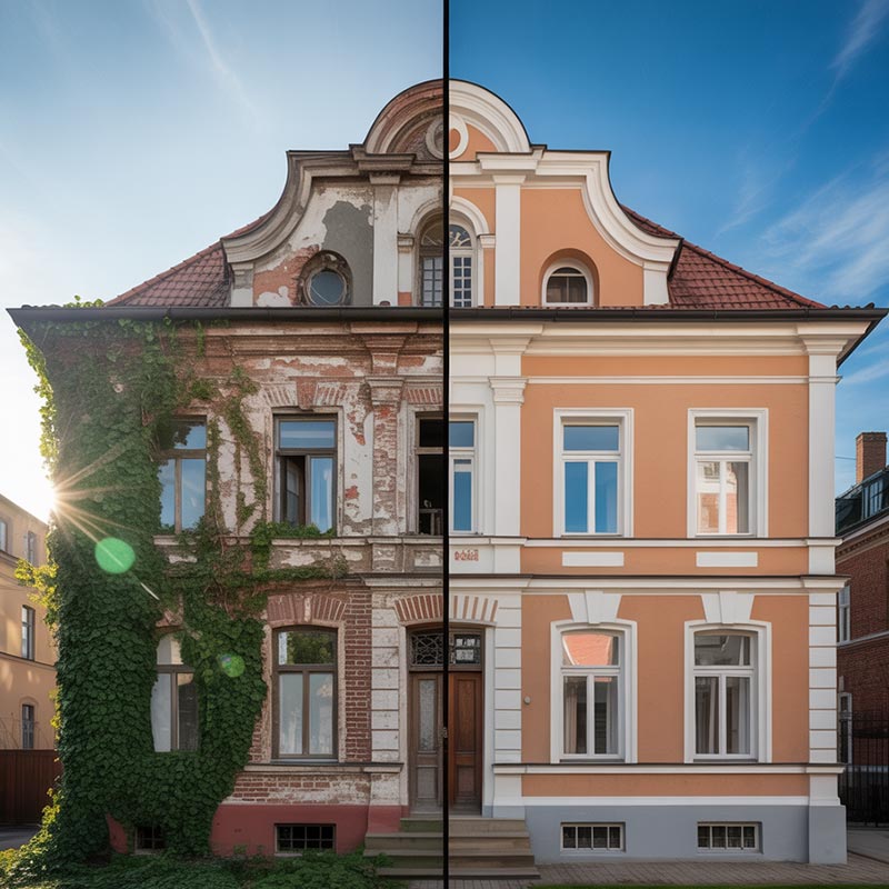 Fassadensanierung Magdeburg – neuer Außenputz aufgebracht