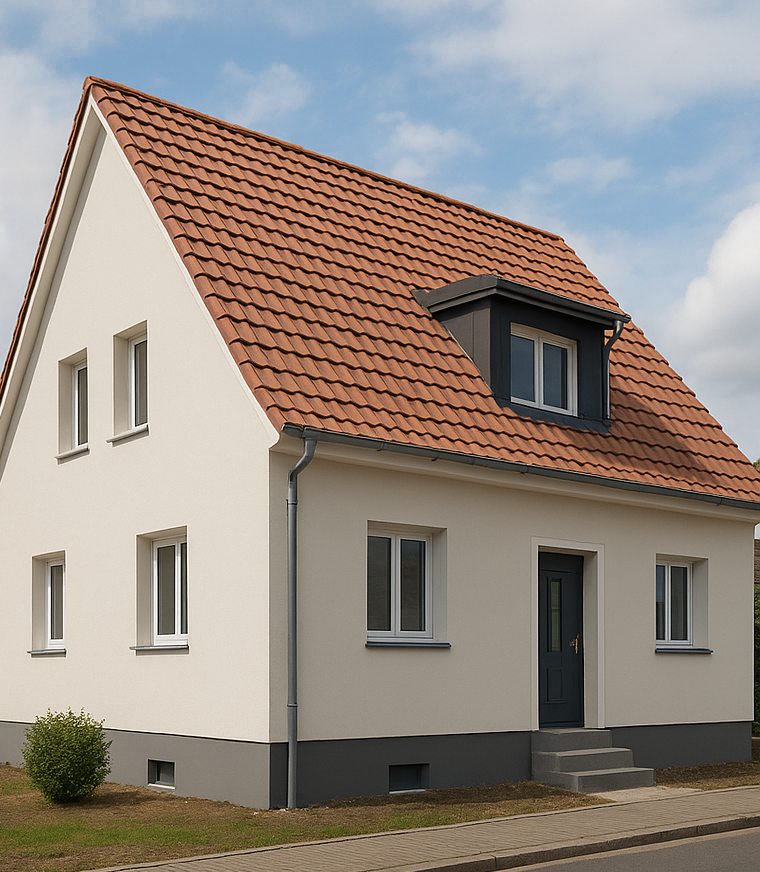 Altbau nach der Sanierung – neue Fassade und Ziegeldach in Wolmirstedt bei Magdeburg